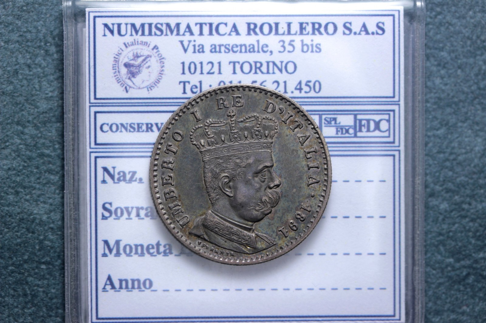 COLONIA ERITREA UMBERTO I 1 LIRA 1891 ROMA SPL NC