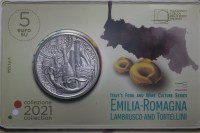 REPUBBLICA ITALIANA 5 EURO 2021 LAMBRUSCO E TORTELLINI FDC