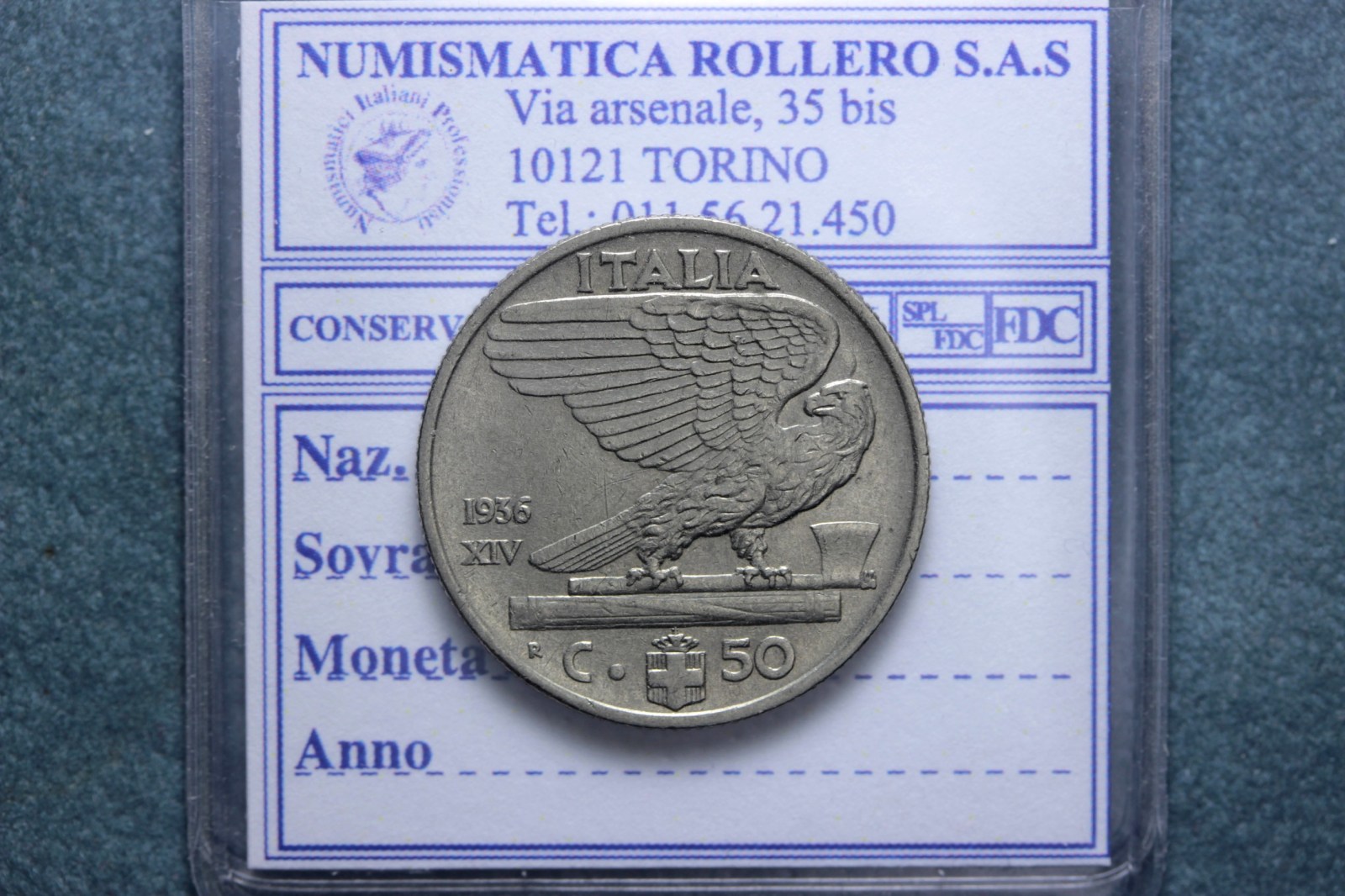 VITTORIO EMANUELE III 50 CENTESIMI 1936 XIV IMPERO BB