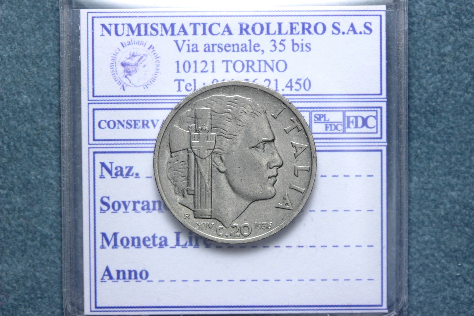 VITTORIO EMANUELE III 20 CENTESIMI 1936 XIV Q.SPL R2