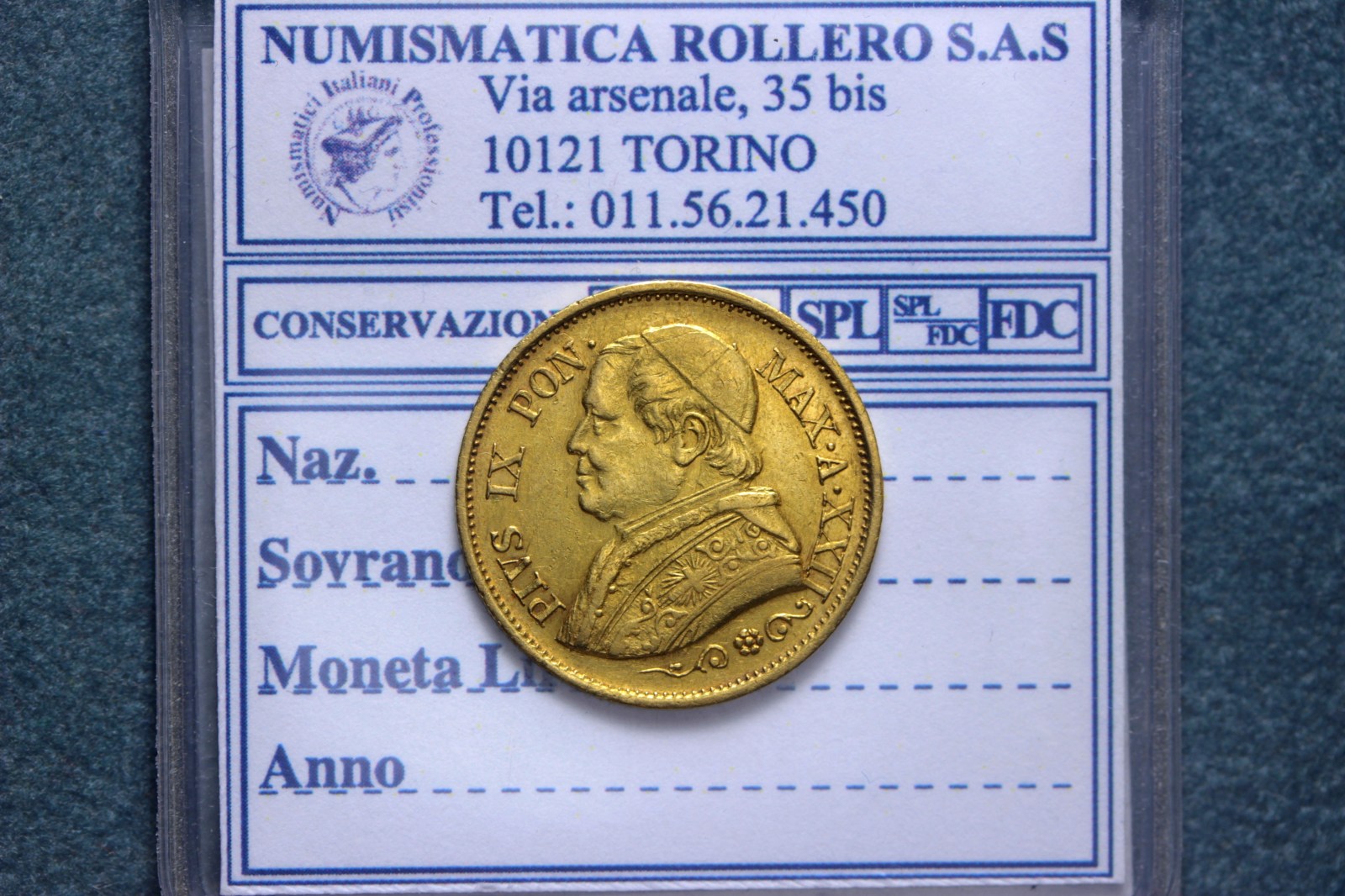 STATO PONTIFICIO PIO IX 10 LIRE 1867 XXII ROMA SPL