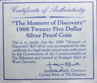 BAHAMAS ELISABETTA II 25 DOLLARI 1988 PROOF