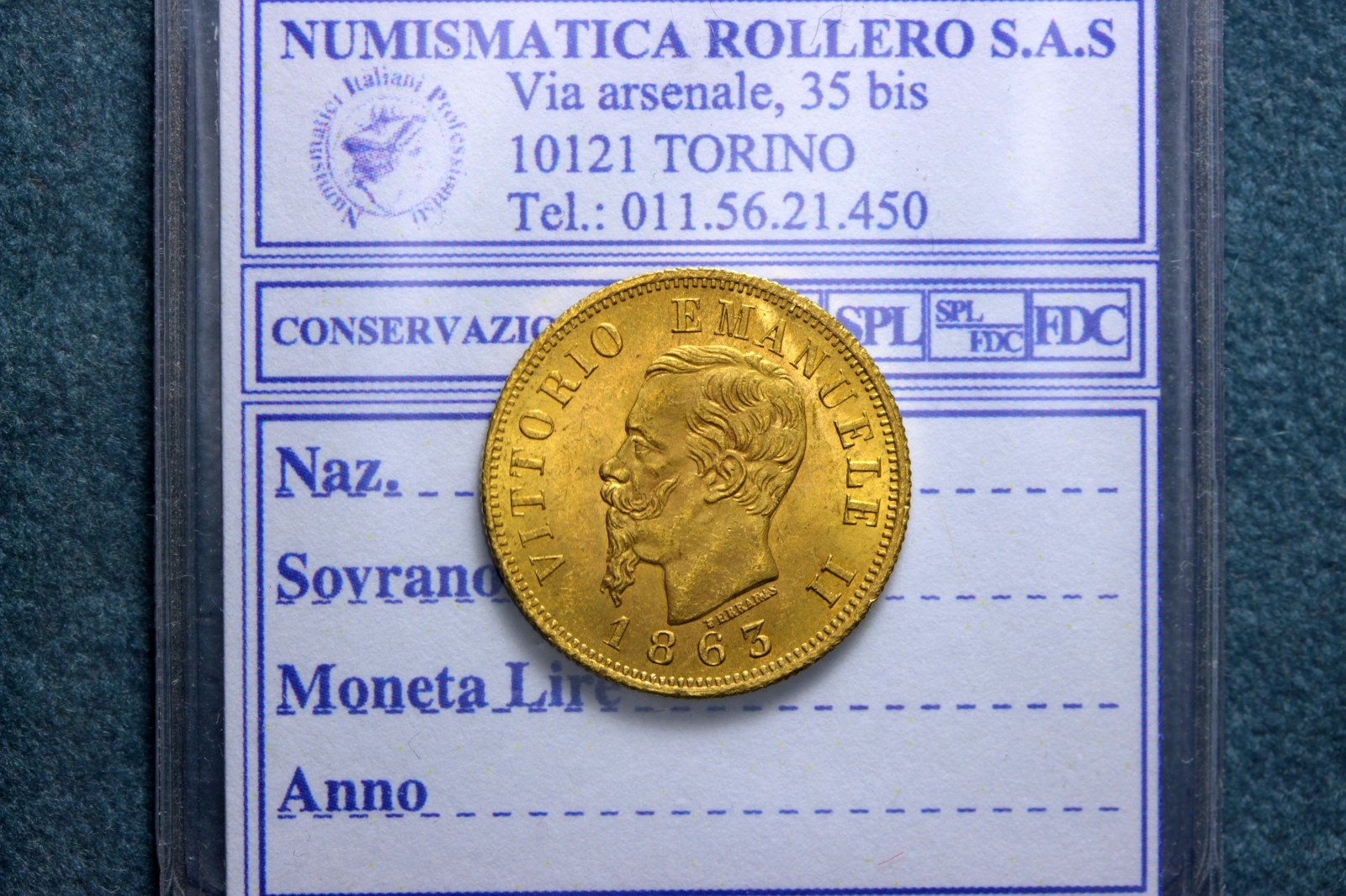 VITTORIO EMANUELE II 10 LIRE 1863 TORINO Q.FDC 18,5 mm