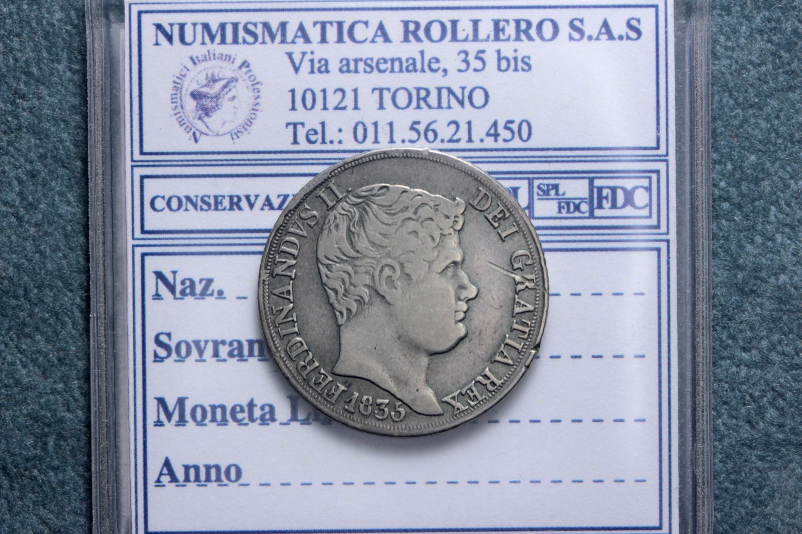 NAPOLI FERDINANDO II DI BORBONE TARI' DA 20 GRANA 1836 BB+