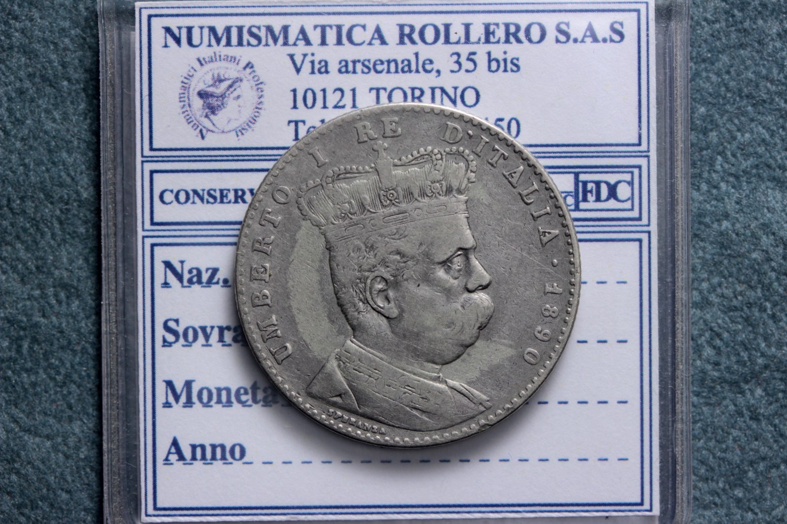 SAVOIA UMBERTO I COLONIA ERITREA 2 LIRE 1890 MB/BB