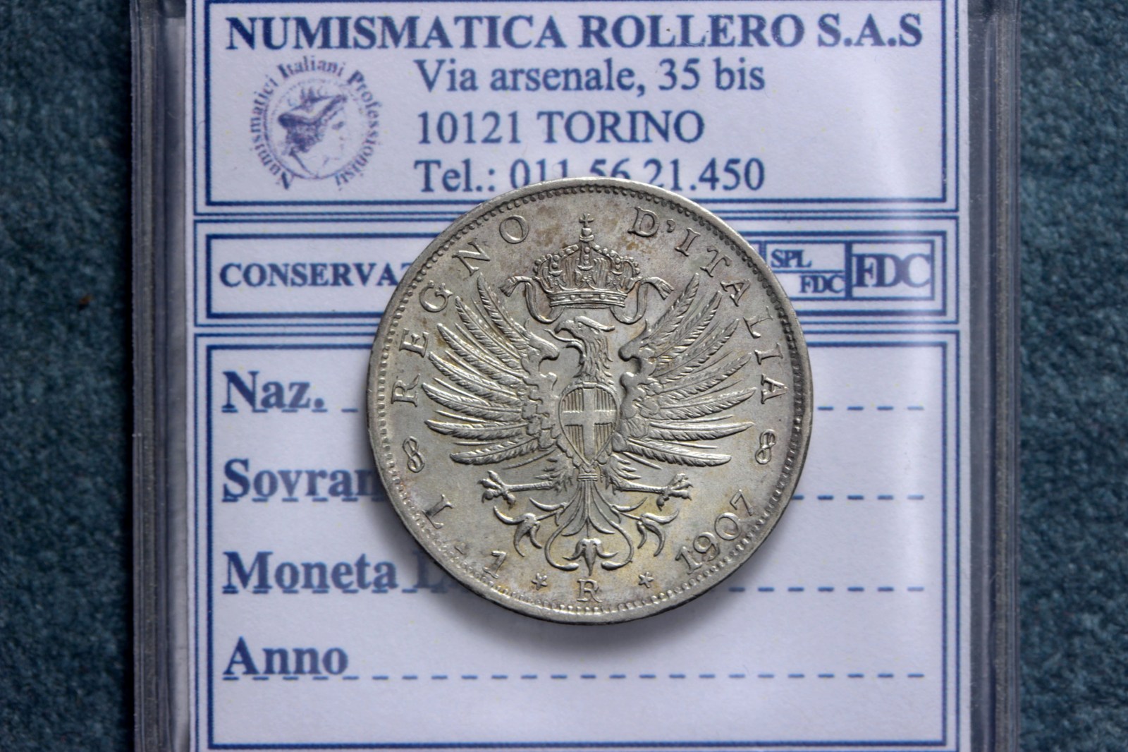 VITTORIO EMANUELE III 1 LIRA 1907 AQUILA SABAUDA FDC