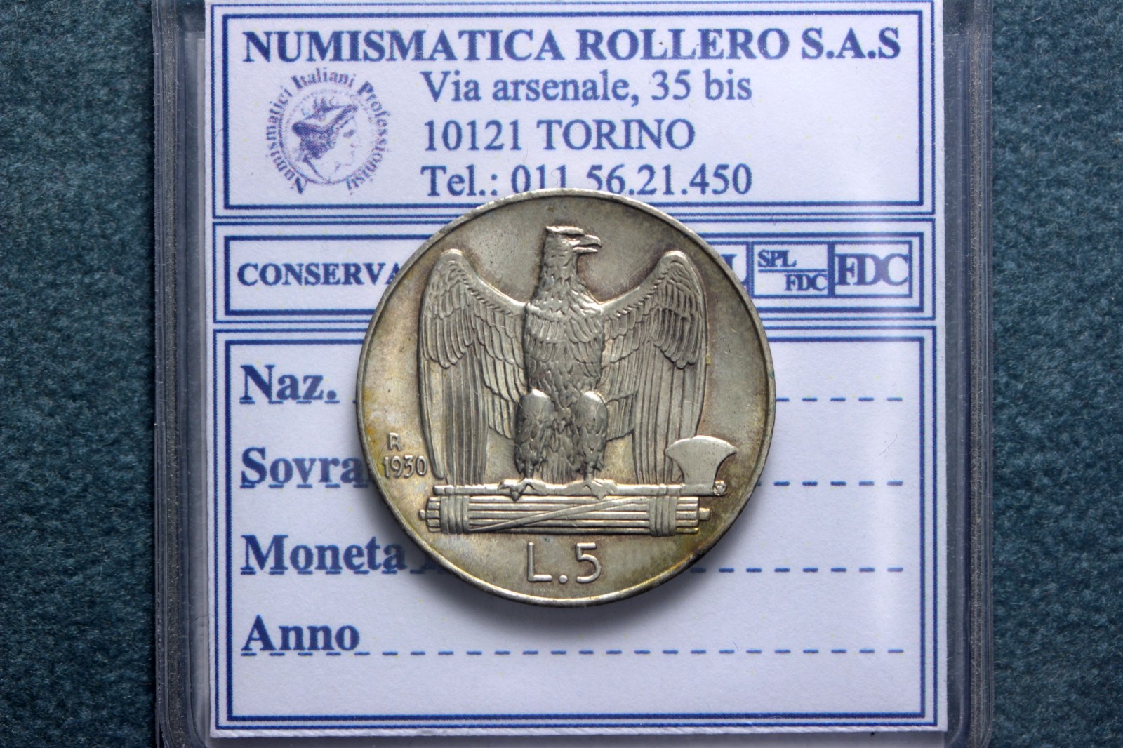 VITTORIO EMANUELE III 5 LIRE 1930 AQUILOTTO FDC