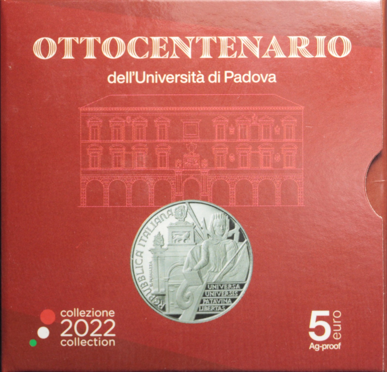 REPUBBLICA ITALIANA 5 EURO 2022 PROOF UNIVERSITA' DI PADOVA