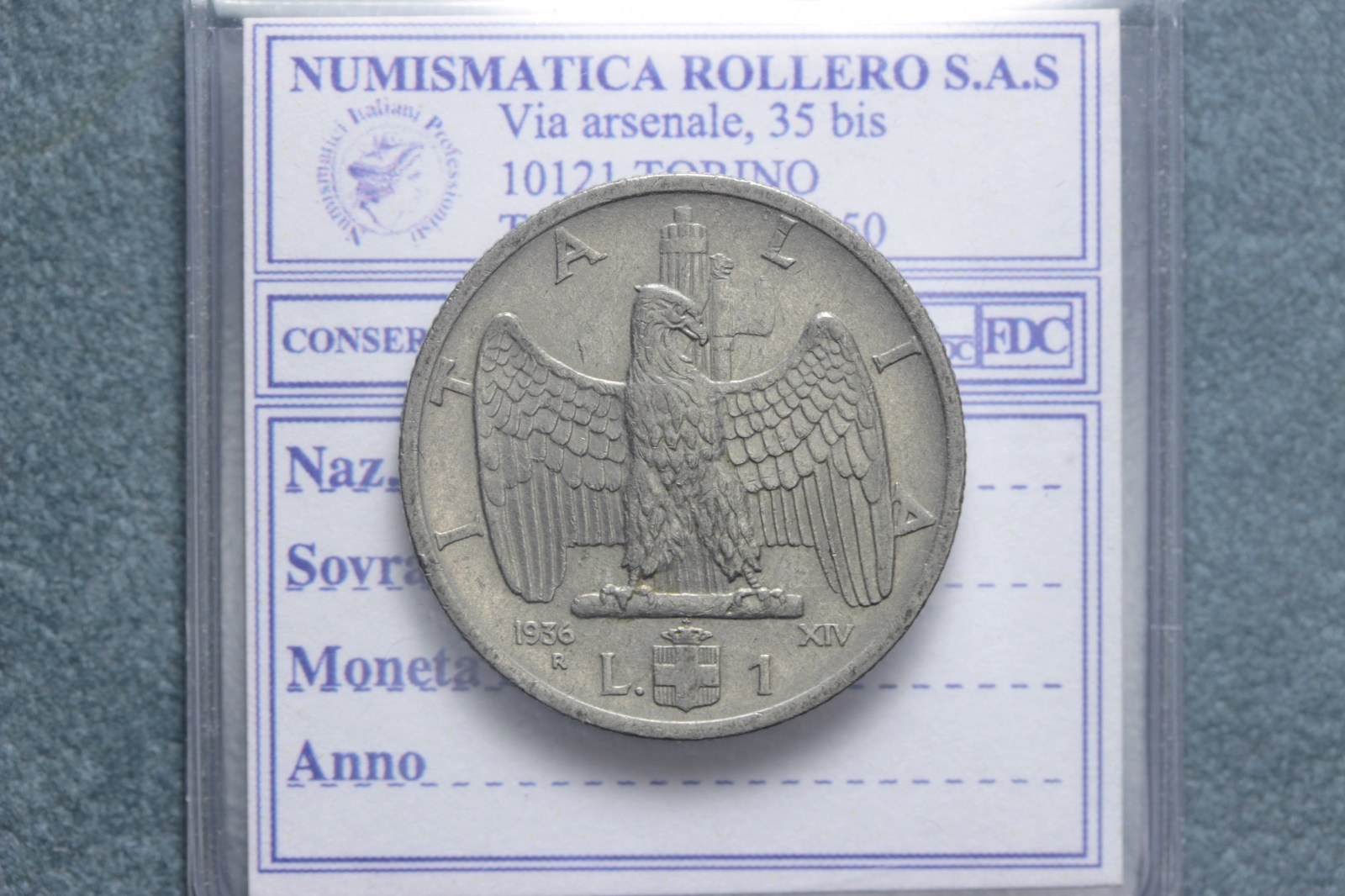 VITTORIO EMANUELE III 1 LIRA 1936 IMPERO BB