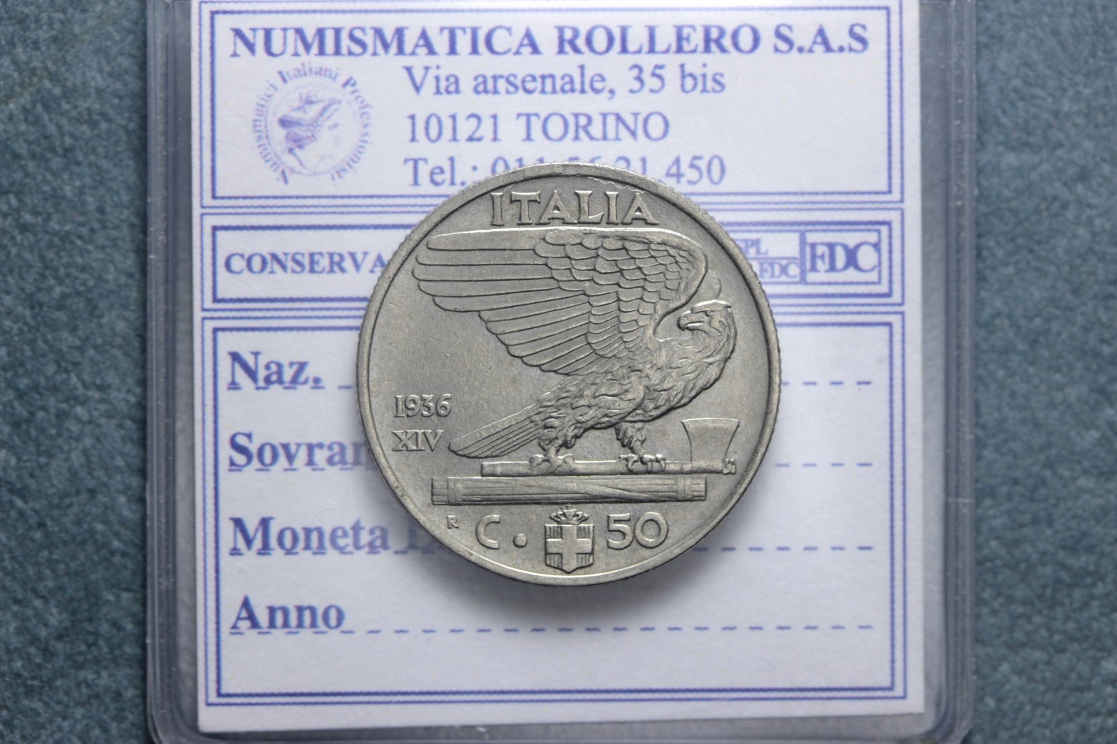 VITTORIO EMANUELE III 50 CENTESIMI 1936 IMPERO SPL