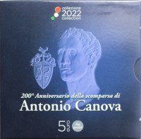 REPUBBLICA ITALIANA 5 EURO 2022 ANTONIO CANOVA PROOF