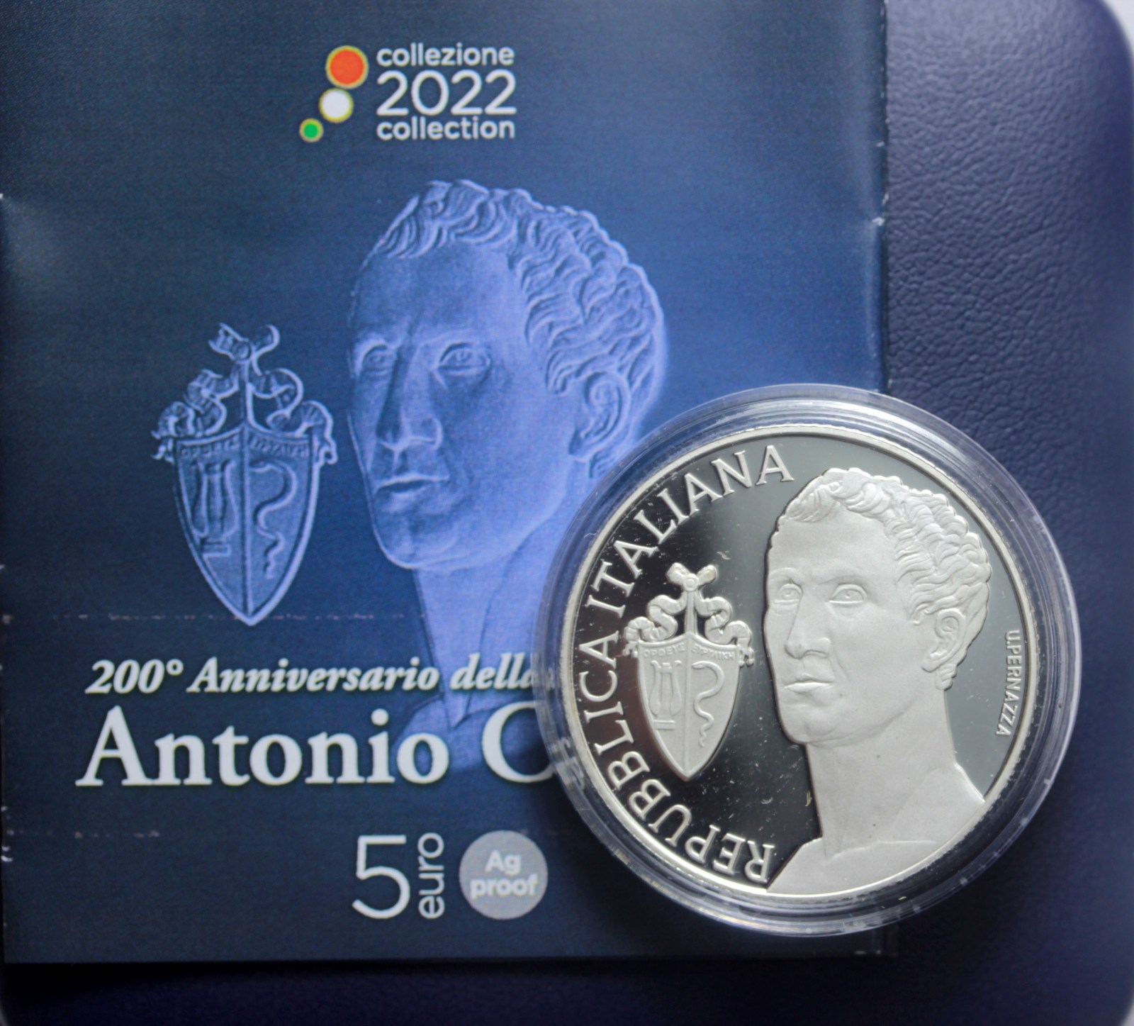 REPUBBLICA ITALIANA 5 EURO 2022 ANTONIO CANOVA PROOF