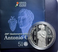 REPUBBLICA ITALIANA 5 EURO 2022 ANTONIO CANOVA PROOF