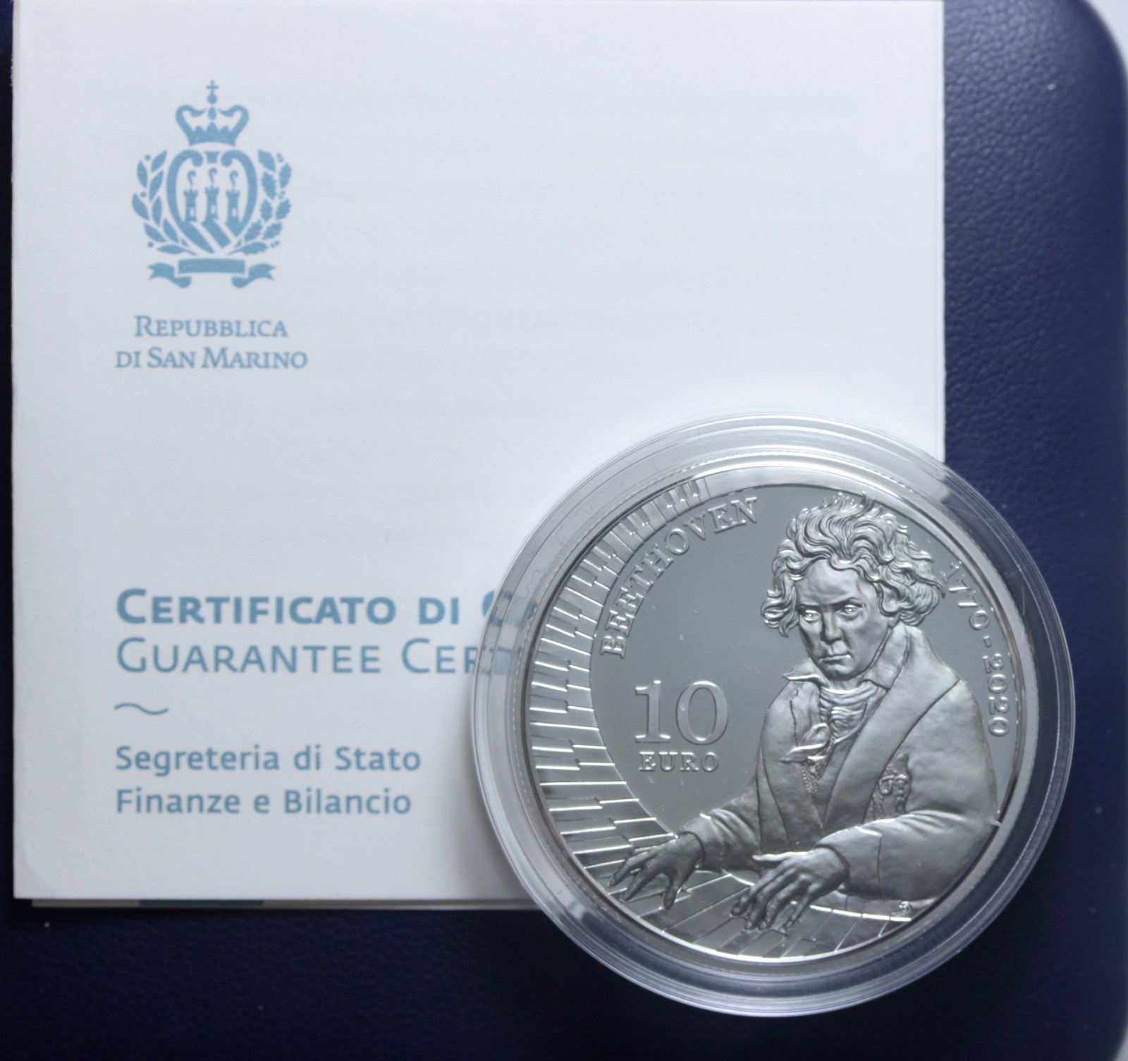 SAN MARINO 10 EURO 2020 BEETHOVEN PROOF FONDO SPECCHIO