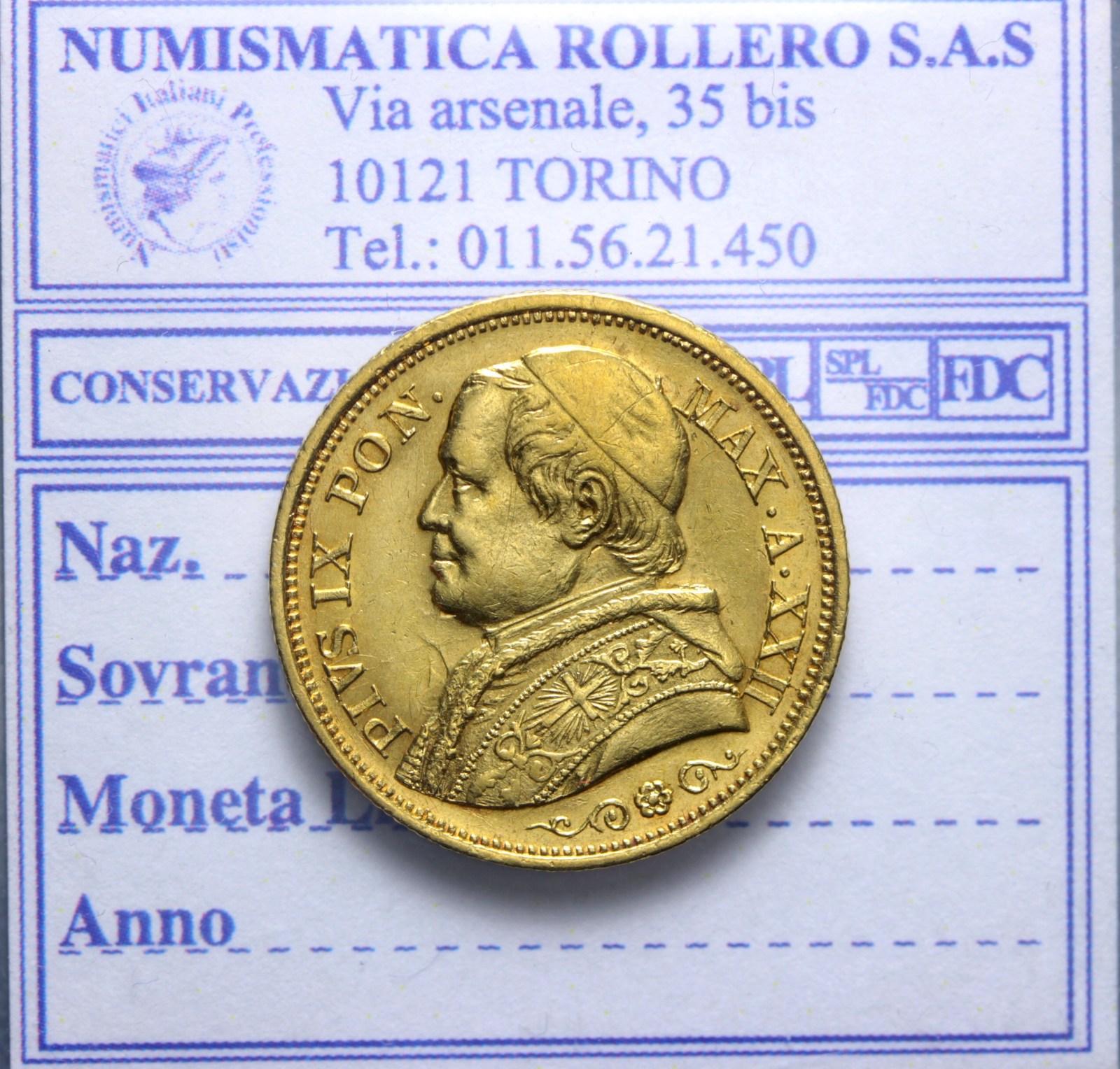 STATO PONTIFICIO ROMA PIO IX 20 LIRE 1867 XXII SPL