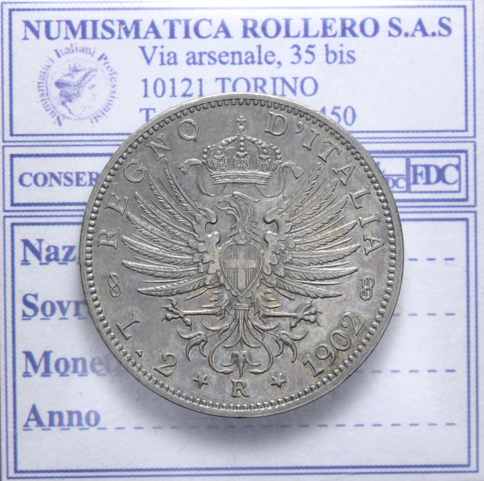 VITTORIO EMANUELE III 2 LIRE 1902 AQUILA SABAUDA SPL+