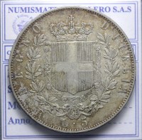 VITTORIO EMANUELE II 5 LIRE 1876 ROMA BB+