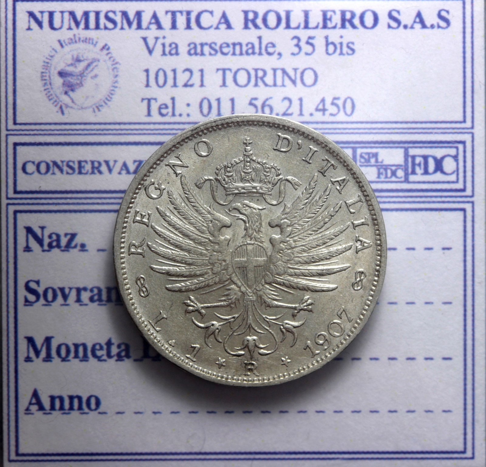 VITTORIO EMANUELE III 1 LIRA 1907 AQUILA SABAUDA SPL+ LT1