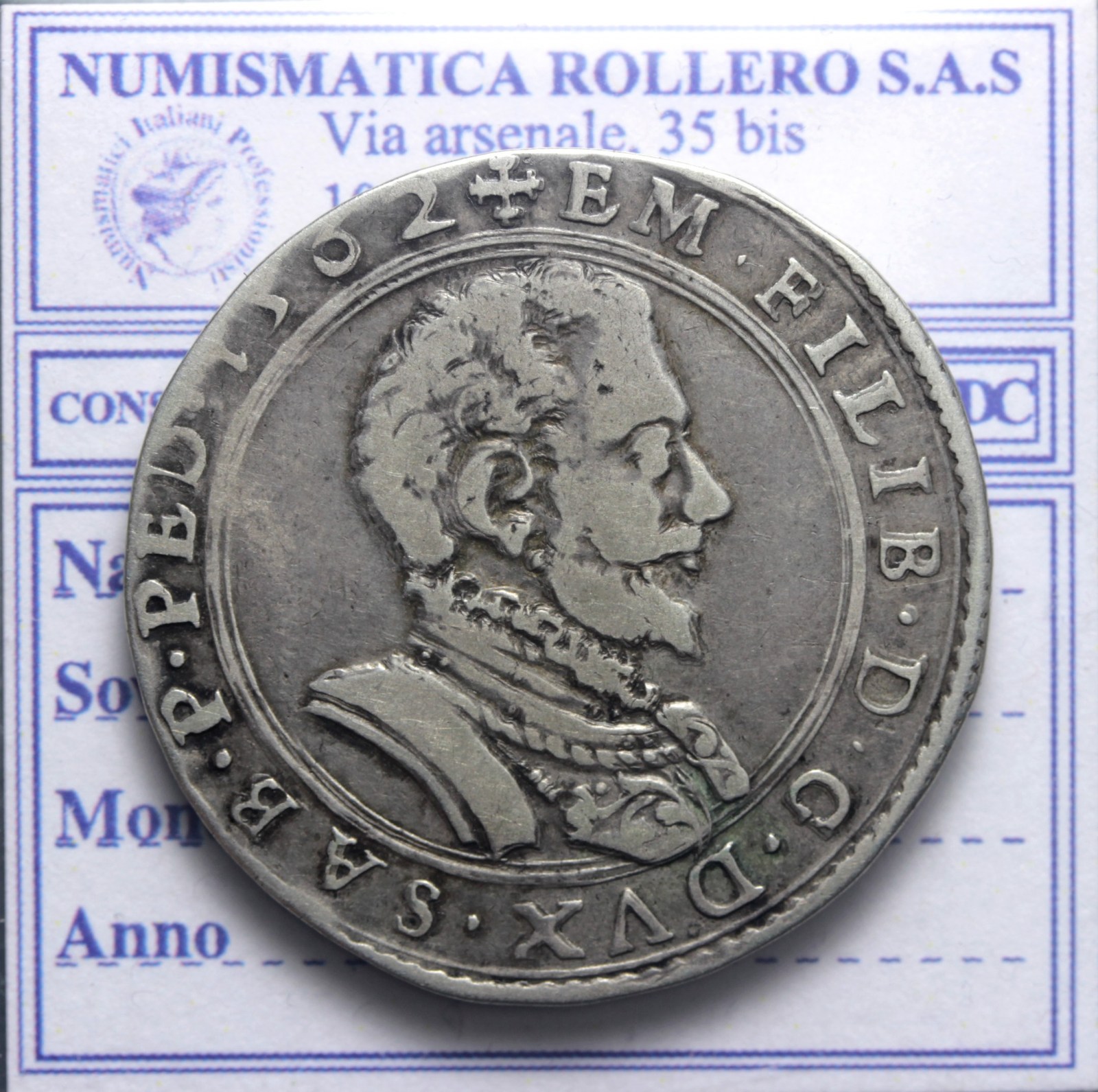 SAVOIA EMANUELE FILIBERTO DUCA 1553-1580 LIRA 1562 P (VERCELLI E ASTI) BB