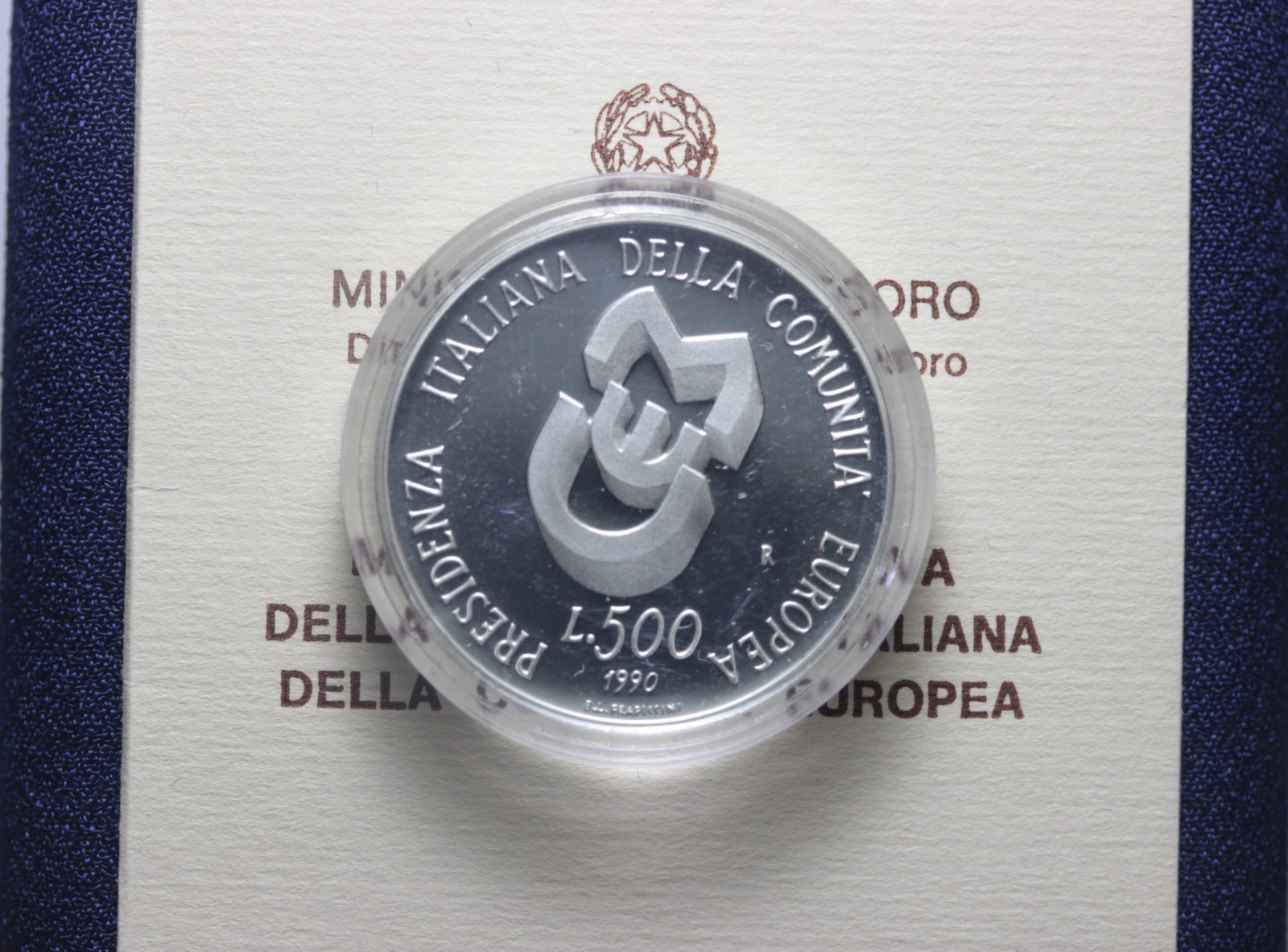 REPUBBLICA ITALIANA 500 LIRE 1990 CEE PROOF SCATOLA E CERTIFICATO