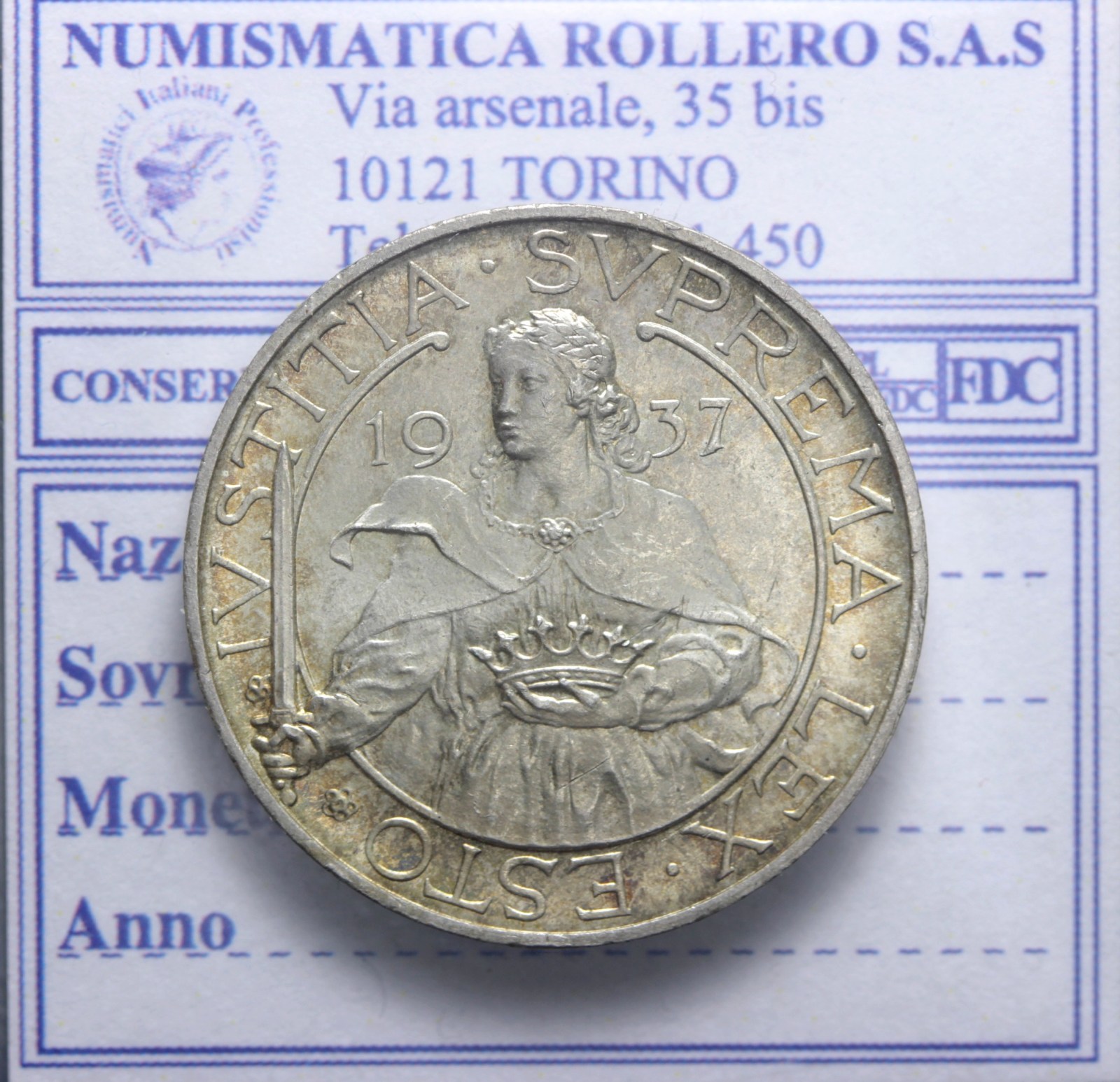 SAN MARINO VECCHIA MONETAZIONE 10 LIRE 1937 ROMA Q.FDC/FDC