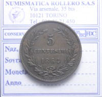 SAN MARINO VECCHIA MONETAZIONE 5 CENTESIMI 1864 MILANO Q.SPL RARA