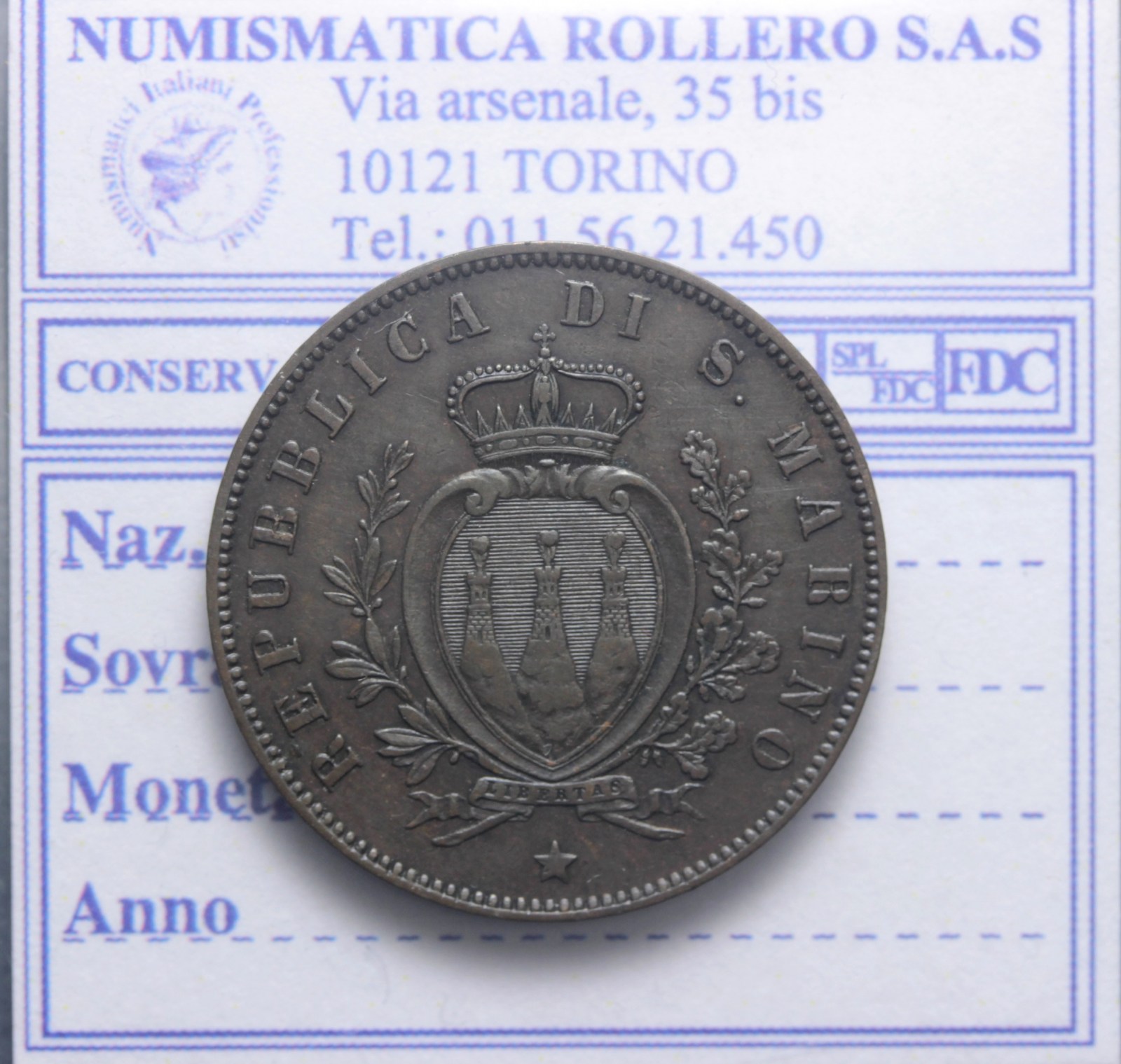 SAN MARINO VECCHIA MONETAZIONE 5 CENTESIMI 1864 MILANO Q.SPL RARA