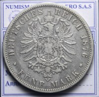 GERMANIA PRUSSIA GUGLIELMO I 1861-1888 5 MARCHI 1876 BB