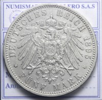 GERMANIA PRUSSIA GUGLIELMO II 1888-1918 5 MARCHI 1895 BERLINO BB/BB+