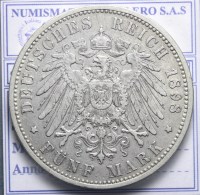 GERMANIA PRUSSIA GUGLIELMO II 1888-1918 5 MARCHI 1898 BERLINO BB/BB+