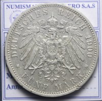 GERMANIA PRUSSIA GUGLIELMO II 1888-1918 5 MARCHI 1900 BERLINO BB/BB+