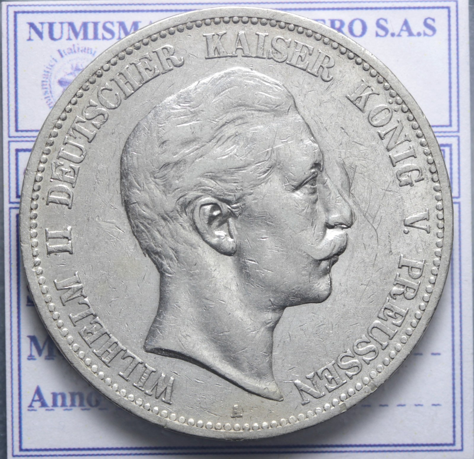 GERMANIA PRUSSIA GUGLIELMO II 1888-1918 5 MARCHI 1908 BERLINO BB/BB+