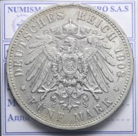 GERMANIA PRUSSIA GUGLIELMO II 1888-1918 5 MARCHI 1908 BERLINO BB/BB+