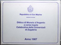 SAN MARINO DITTICO 500+1000 LIRE 1987 UNIVERSITA' DI ZAGABRIA FDC