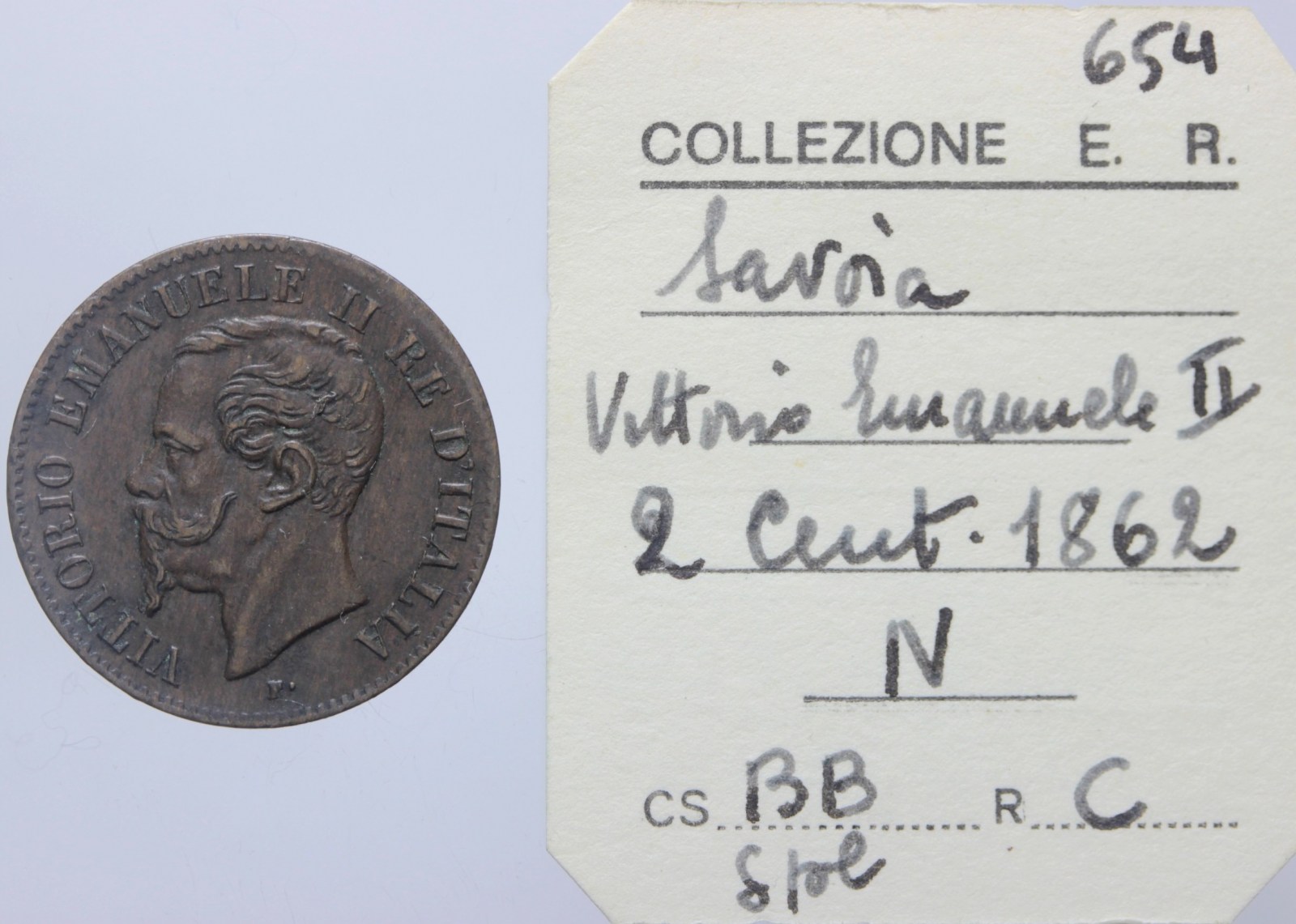 VITTORIO EMANUELE II 2 CENTESIMI 1862 NAPOLI BB+/SPL RARO EX LISTINO SIMONETTI 1971