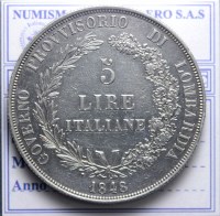 LOMBARDIA GOVERNO PROVVISORIO 5 LIRE 1848 MILANO Q.SPL