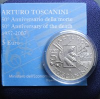 REPUBBLICA ITALIANA 5 EURO 2007 ARTURO TOSCANINI FDC