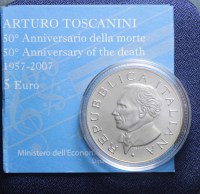 REPUBBLICA ITALIANA 5 EURO 2007 ARTURO TOSCANINI FDC