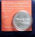 REPUBBLICA ITALIANA 5 EURO 2007 GIUSEPPE GARIBALDI FDC