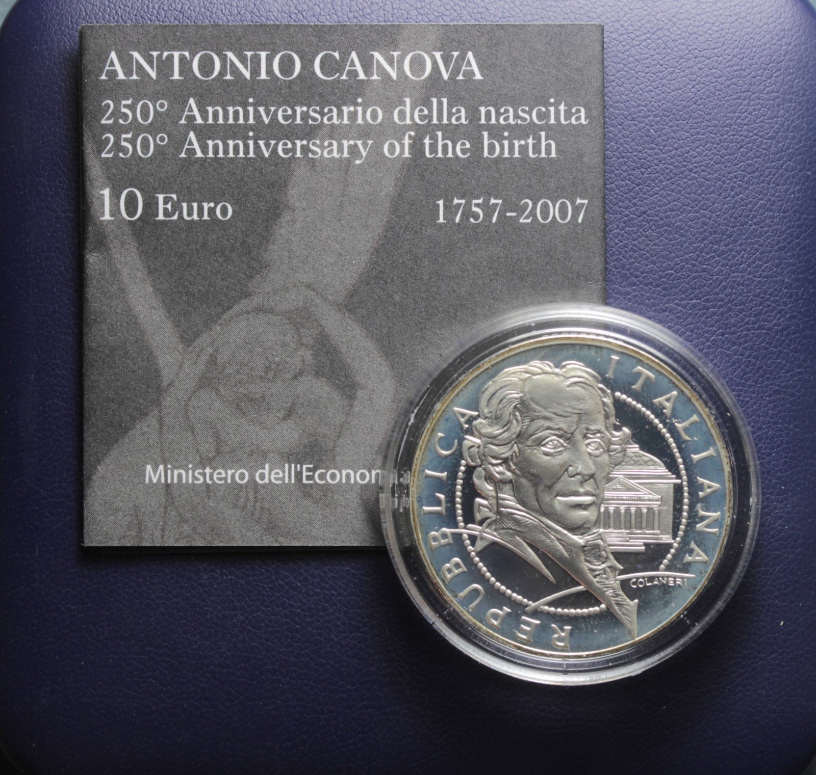 REPUBBLICA ITALIANA 10 EURO 2007 ANTONIO CANOVA PROOF