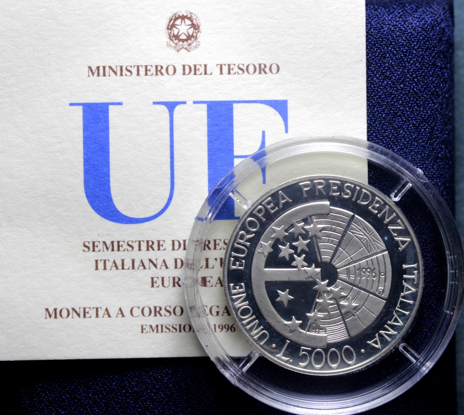 REPUBBLICA ITALIANA 5000 LIRE 1996 PRESIDENZA ITALIANA UE PROOF