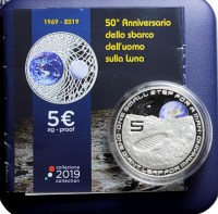 REPUBBLICA ITALIANA 5 EURO 2019 SBARCO SULLA LUNA PROOF