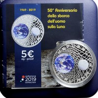 REPUBBLICA ITALIANA 5 EURO 2019 SBARCO SULLA LUNA PROOF