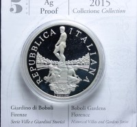 ITALIA 5 EURO COMMEMORATIVO 2015 PROOF GIARDINI DI BOBOLI FIRENZE SCATOLA E GARANZIA