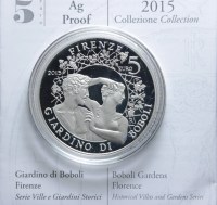 ITALIA 5 EURO COMMEMORATIVO 2015 PROOF GIARDINI DI BOBOLI FIRENZE SCATOLA E GARANZIA