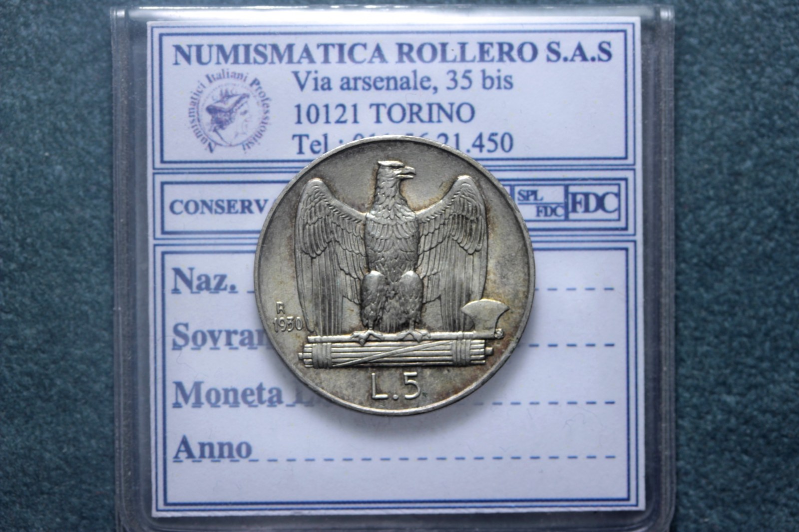 VITTORIO EMANUELE III 5 LIRE 1930 ROMA AQUILOTTO SPL/FDC