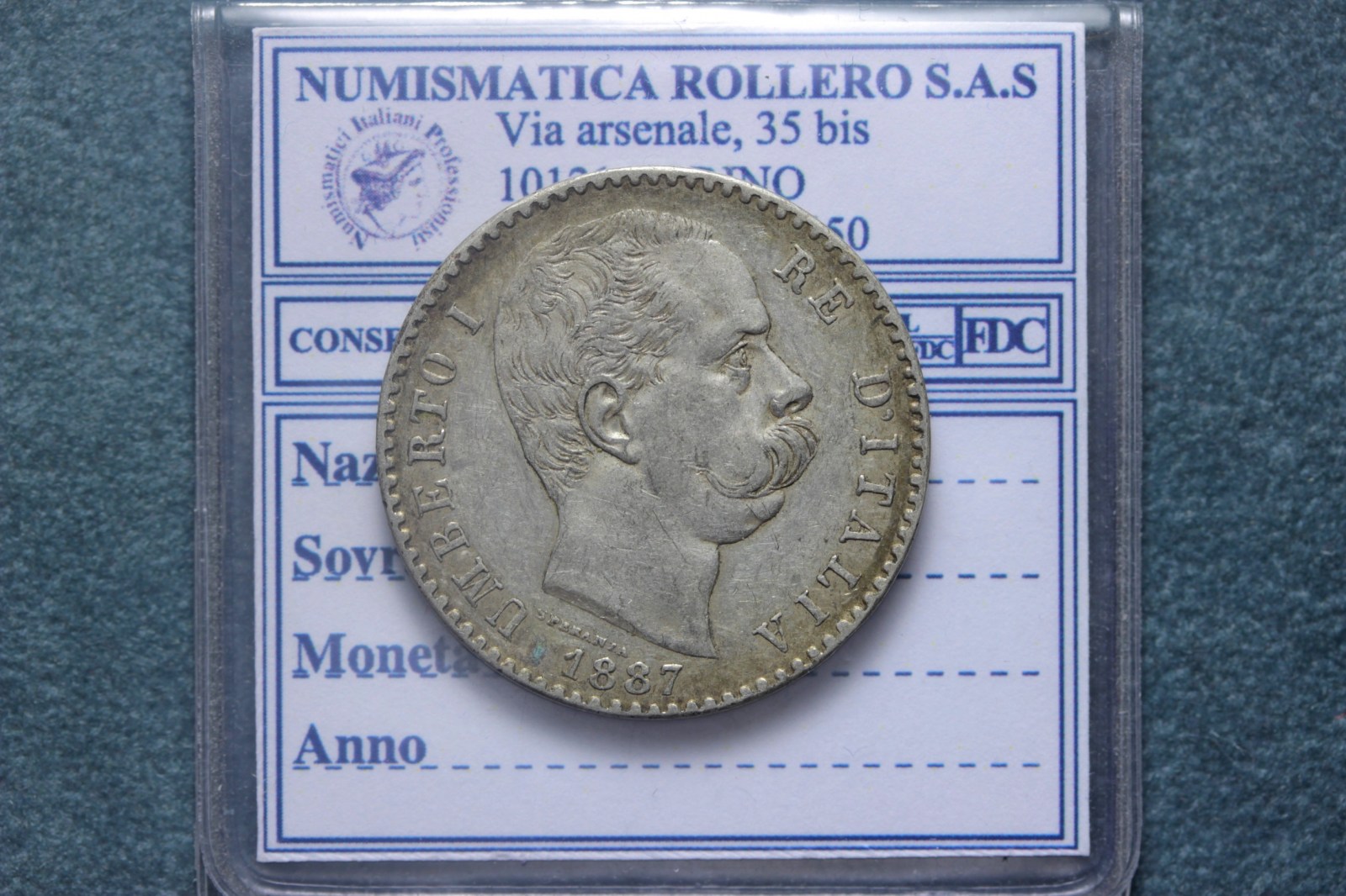 UMBERTO I 2 LIRE 1887 ROMA BB+