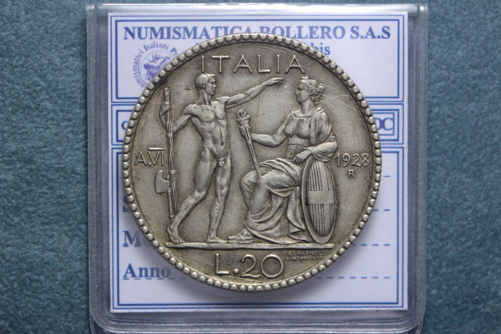 VITTORIO EMANUELE III 20 LIRE 1928 ANNO VI ROMA BB++